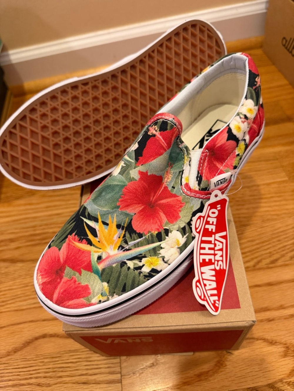 Vans Floral Slip-On Canvas Sneakers in Red, Green & Black